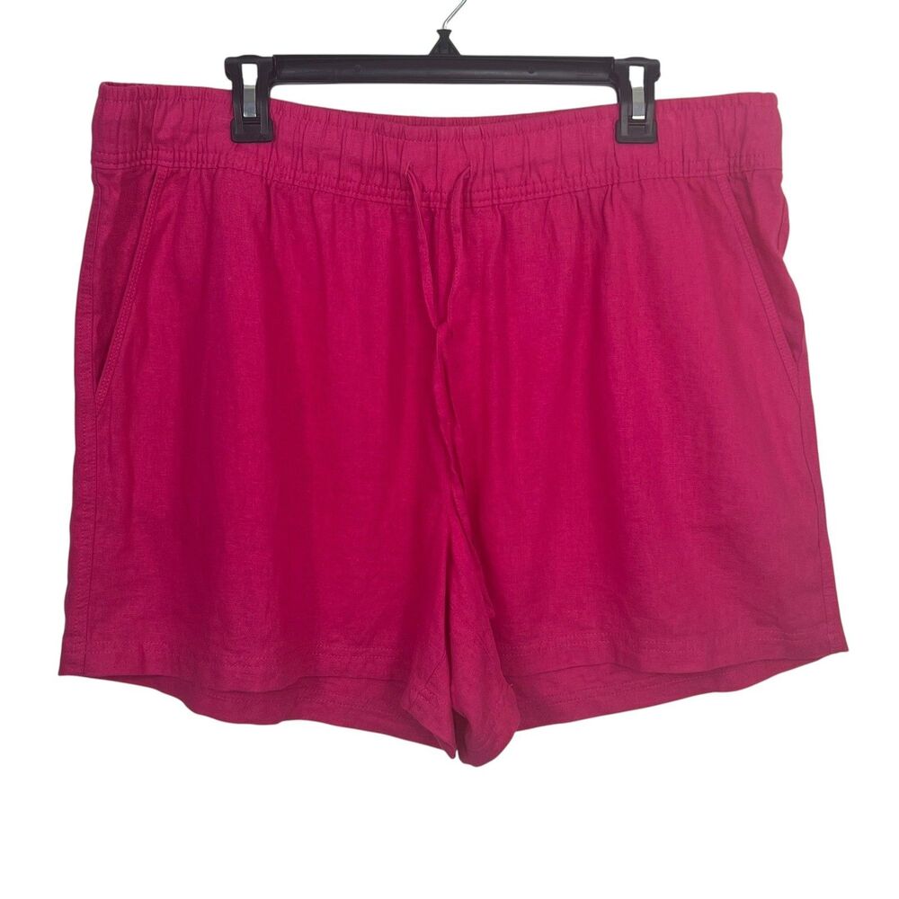 GAP Women's Shorts Size XL Pink Linen Blend Drawstring Elastic Waist Pockets